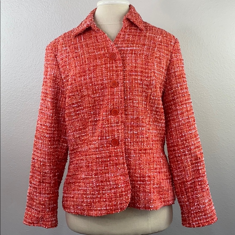 Coldwater creek orange tweed jacket, size 12P